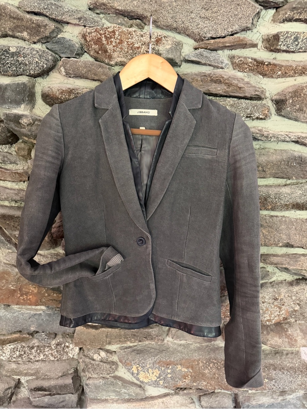 J Brand Women's Charcoal Single-Button Tailored Blazer w lamb skin trim